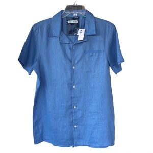 Tenth + Ocean 💯 % Linen Men's Blue Shirt Short Sleeve Button-Down S
